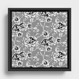 Spring Flowers Pattern Black and White Framed Canvas
