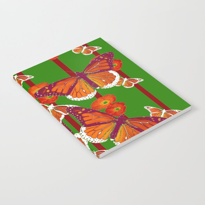 GREEN  DECORATED MONARCHS & POPPY FLOWERS ART Notebook
