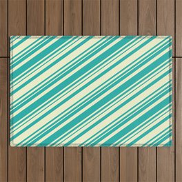 [ Thumbnail: Light Yellow and Light Sea Green Colored Lines Pattern Outdoor Rug ]