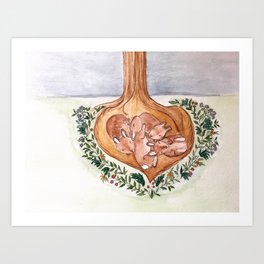 Snug bunnies Art Print | Watercolor, Painting 