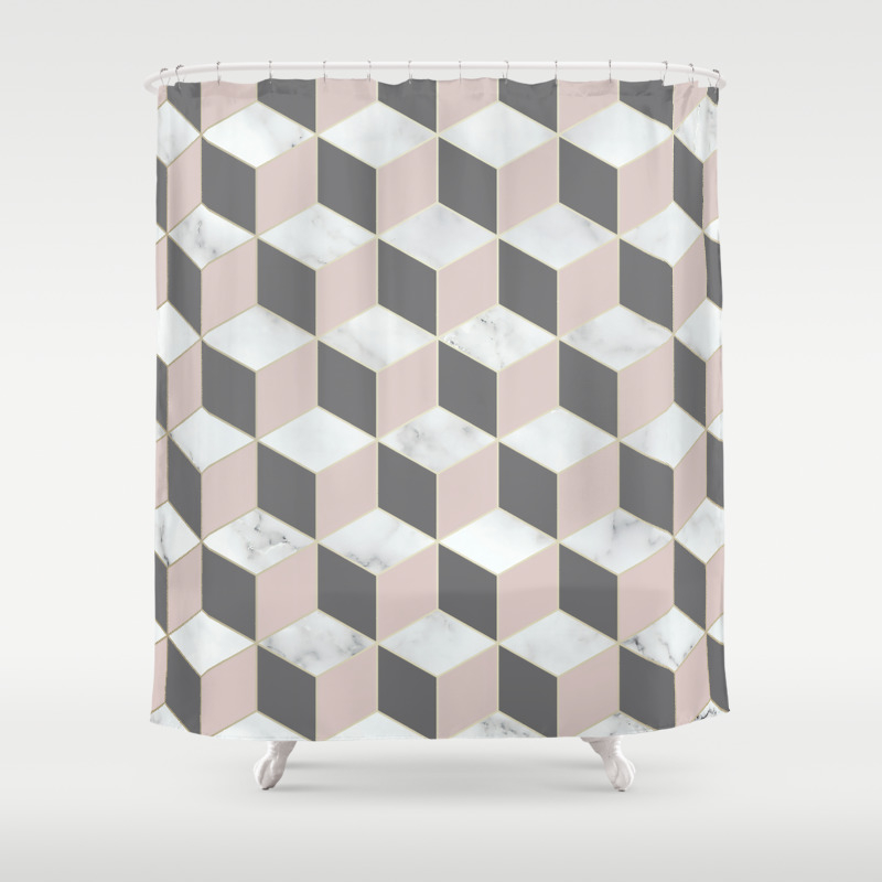 Marble Blush Pink Gray Abstract Art, Pink And Grey Geometric Shower Curtains