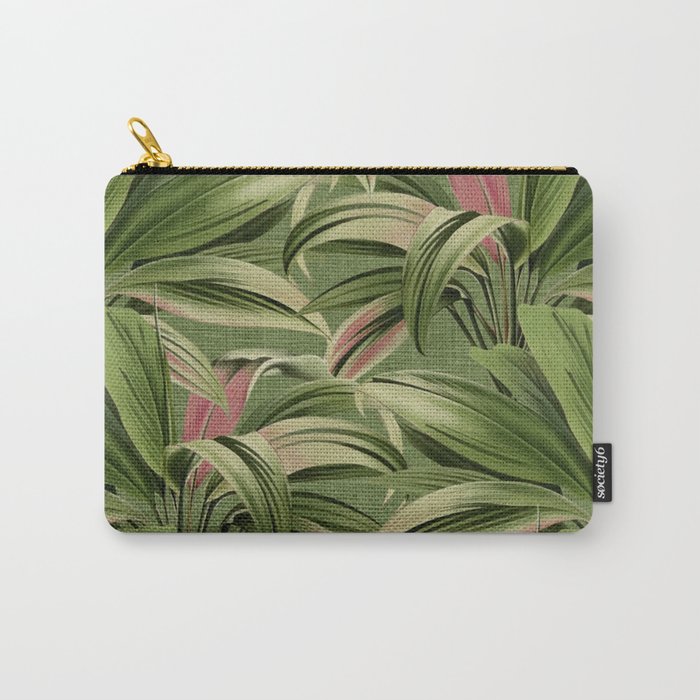Tropical Palm Leaves Pattern - Watercolor - Green Linen Carry-All Pouch