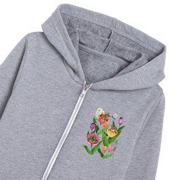Spring Tulips with Cute Mouse - blue Kids Zip Hoodie