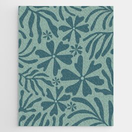 Groovy Flowers and Leaves in Teal Jigsaw Puzzle