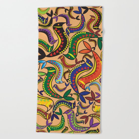 color bird pattern Beach Towel