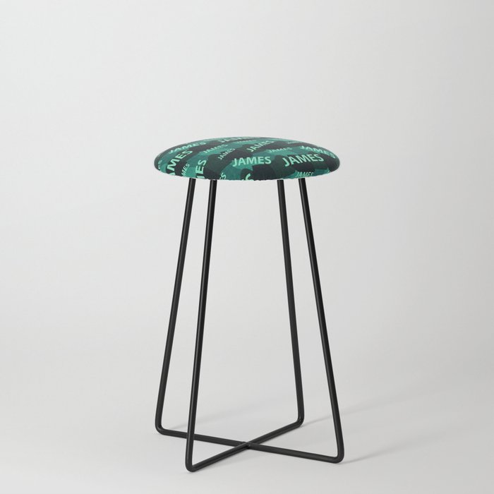  pattern with the name James in blue colors and watercolor texture Counter Stool