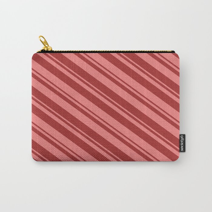 Light Coral & Brown Colored Lined/Striped Pattern Carry-All Pouch