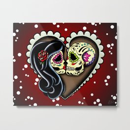 Ashes - Day of the Dead Couple - Kissing Sugar Skull Lovers Metal Print