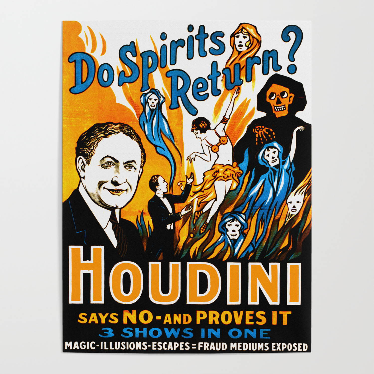 Houdini Do Spirits Return Poster Vintage Style Custom Framed Print 