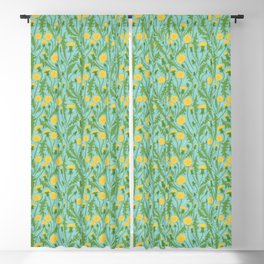 Dandelions, green, yellow and blue Blackout Curtain