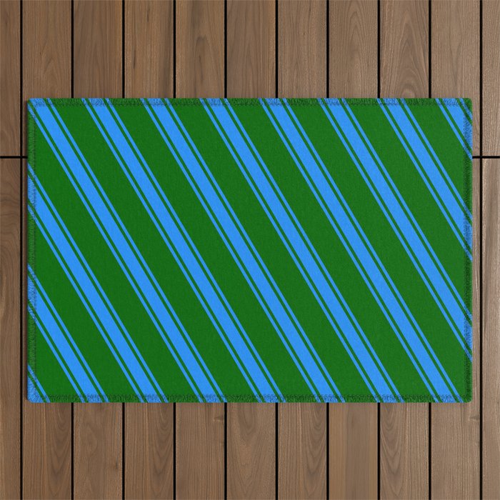 Dark Green and Blue Colored Lines Pattern Outdoor Rug