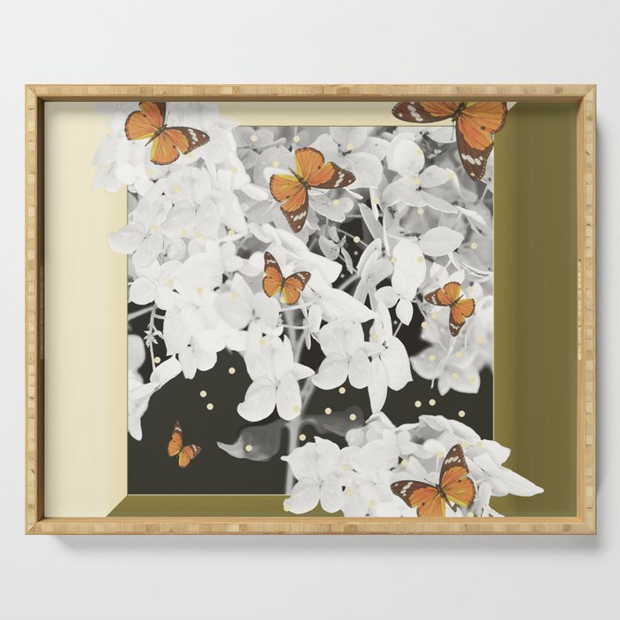 Hydrangea And Butterflies in Frame #decor #society6 #buyart Serving Tray