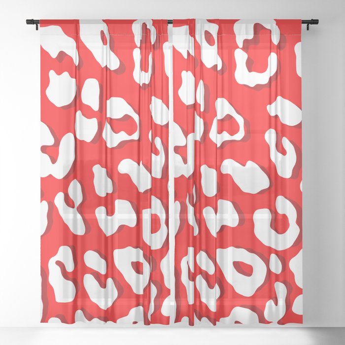 White Leopard Print Red Sheer Curtain