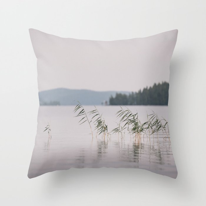 Finnish Summer Evening at Calm Lake | The Rushes Throw Pillow