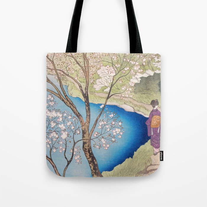 Mt. Arashi in Spring Woodblock Art Tote Bag