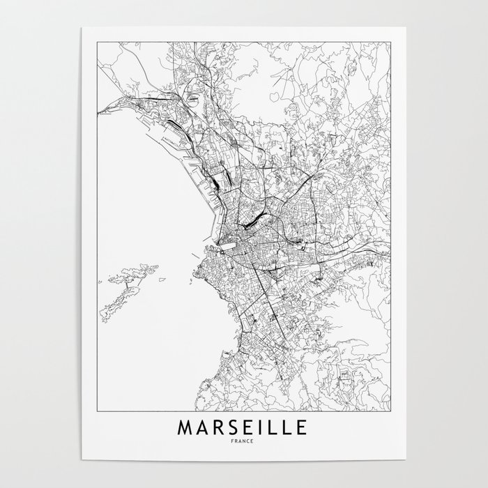 Marseille White Map Poster