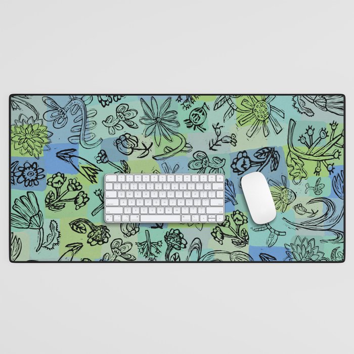 Floral Bloomers in Cool Desk Mat