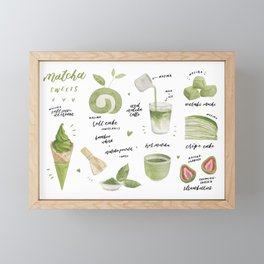 Matcha sweets watercolour illustration Framed Mini Art Print