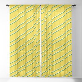 [ Thumbnail: Yellow, Beige & Green Colored Lined/Striped Pattern Sheer Curtain ]