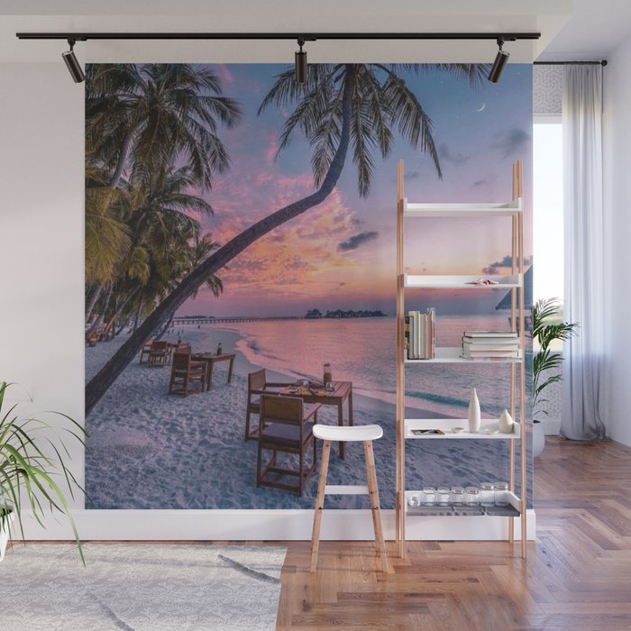 Palm tree with sunset at Hawaii Wall Mural