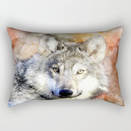 Wolf Animal Wild Nature-watercolor Illustration Rectangular Pillow