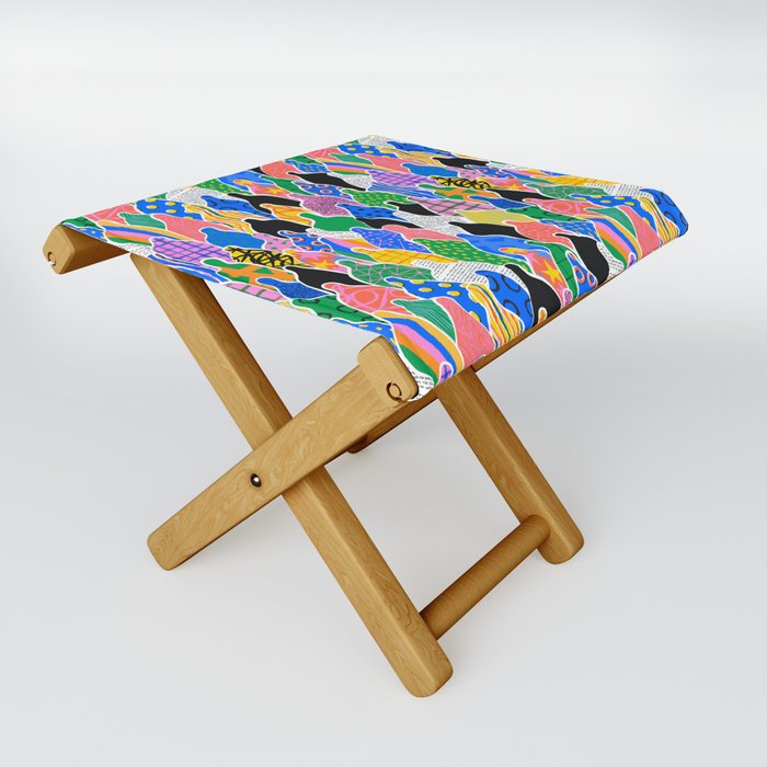 Colorful diverse people collage art seamless pattern Folding Stool