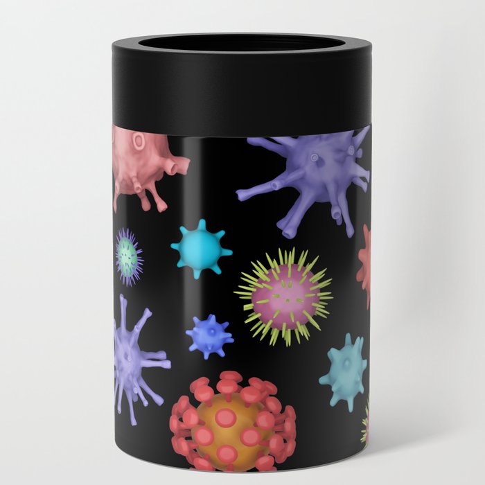 Different kinds of viruses on black Can Cooler