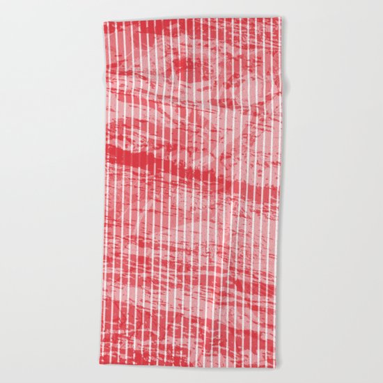 Grunge red and white stripes texture Beach Towel