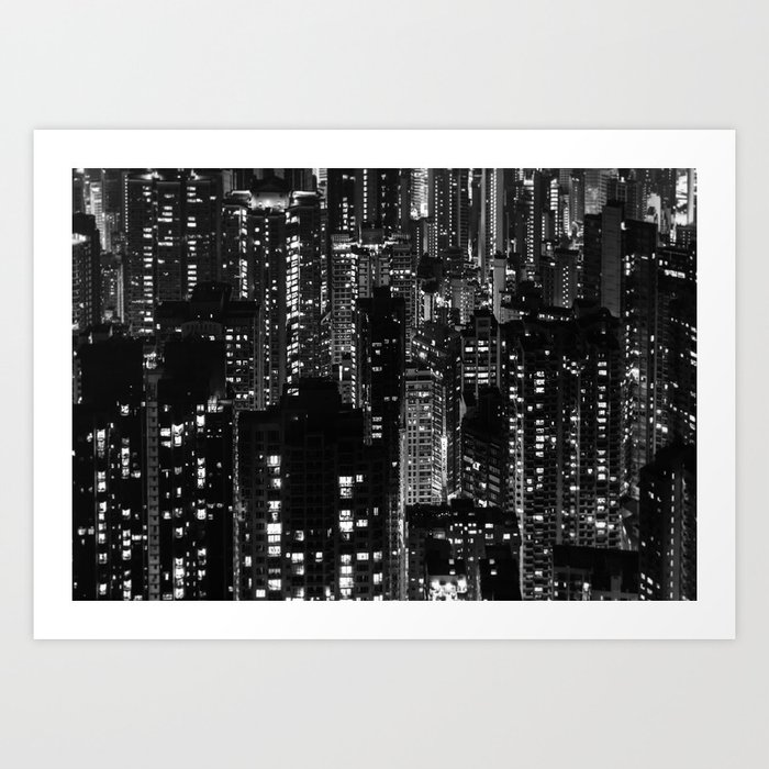 City Skyline, Black and white cityscape photography. Hong Kong Art Print