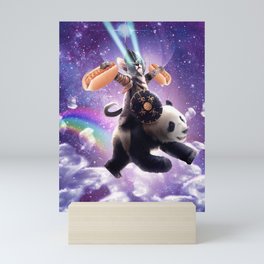 Lazer Warrior Space Cat Riding Panda With Hotdog Mini Art Print