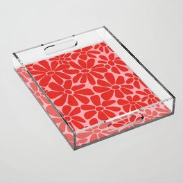 Pink and Red - Retro Floral Art Print Acrylic Tray