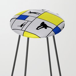 Street dancing like Piet Mondrian - Yellow, and Blue on the grey background Counter Stool