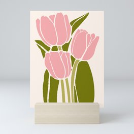 Pink Tulips Retro Flowers Mini Art Print