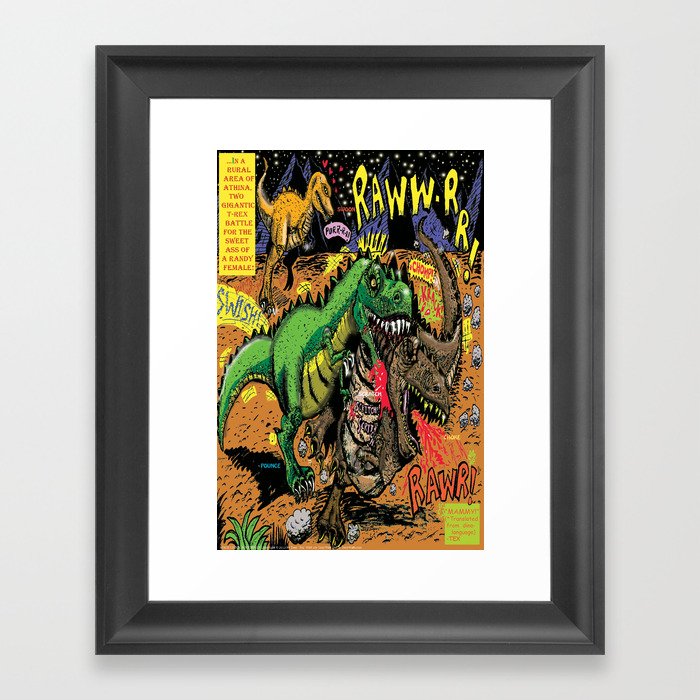 Space Chick & Nympho: Vampire Warrior Party Girl Comix #1- Tyrano the Dinosaur-God  in Comic Page  Framed Art Print