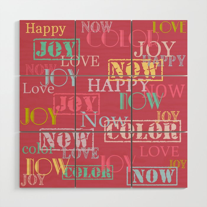 Enjoy The Colors - Colorful typography modern abstract pattern on  Terracotta Red color background  Wood Wall Art