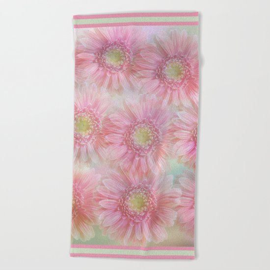 Pink daisies on a pastel background. Beach Towel