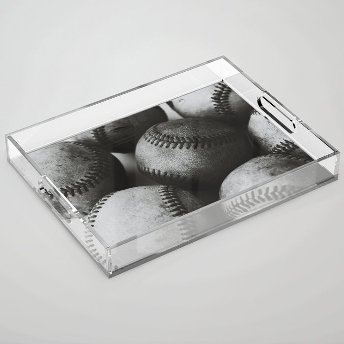 Old Baseballs in Black and White Acrylic Tray