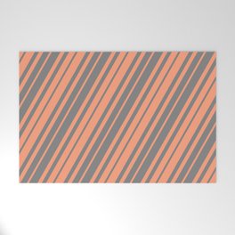 [ Thumbnail: Gray & Light Salmon Colored Lined/Striped Pattern Welcome Mat ]