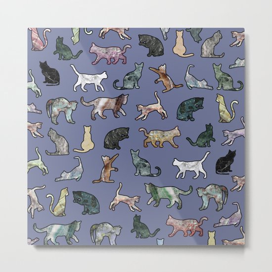 Cats shaped Marble - Violet Blue Metal Print