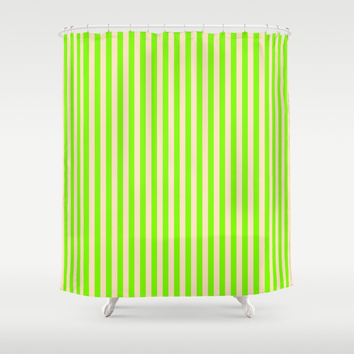 Green & Bisque Colored Stripes/Lines Pattern Shower Curtain