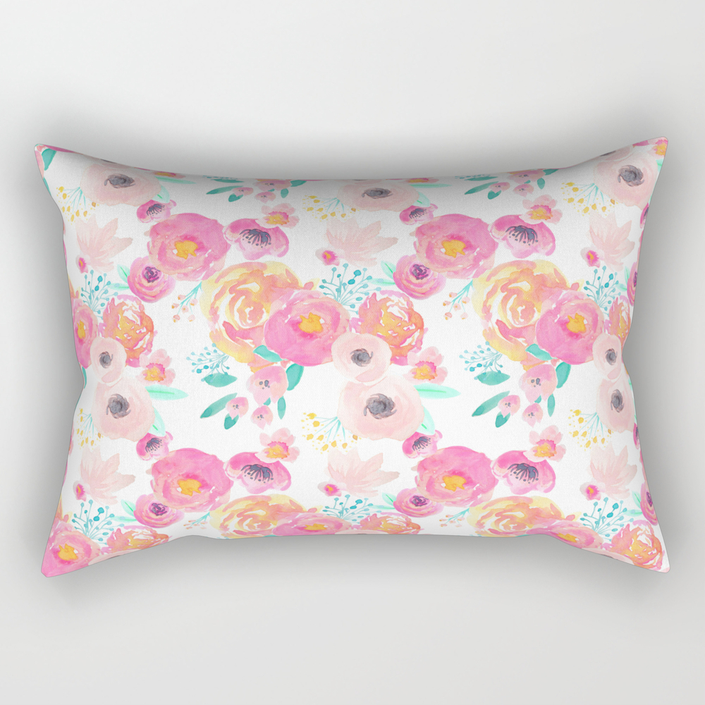 Indy Bloom Design Blush White Florals Rectangular Pillow by indybloomdesign