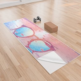 sunset glasses blush pink and blue impressionism painted realistic still life Yoga Towel