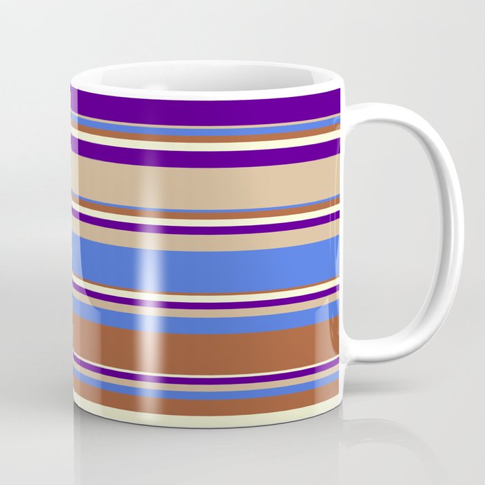 Eyecatching Tan, Royal Blue, Sienna, Light Yellow, and Indigo Colored Lines Pattern Coffee Mug