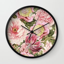 Vintage & Shabby Chic Floral Peony & Lily Flowers Watercolor Pattern Wall Clock