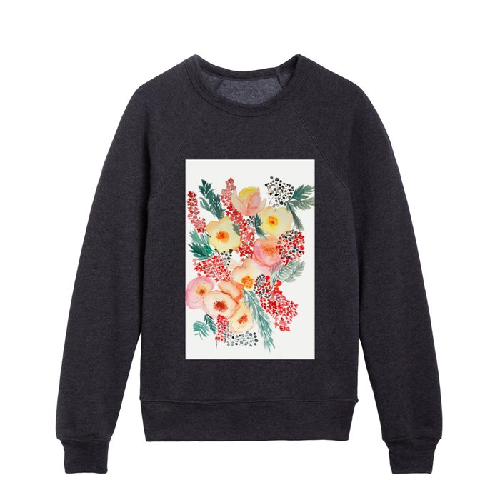 handmade watercolor bloom composition  Kids Crewneck