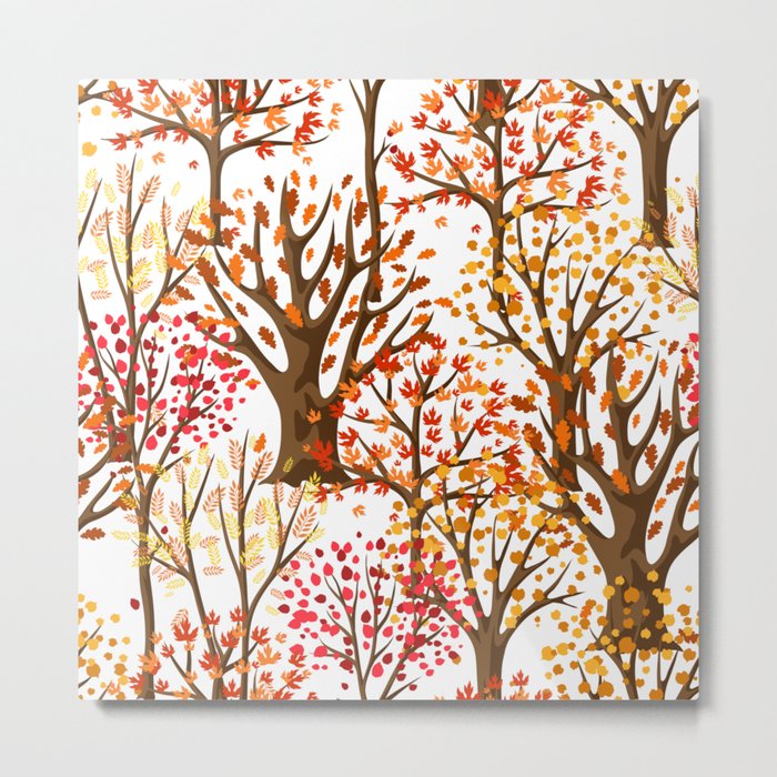 Autumn Seamless Pattern With stylized Trees Metal Print