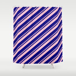 [ Thumbnail: Pink & Blue Colored Striped Pattern Shower Curtain ]