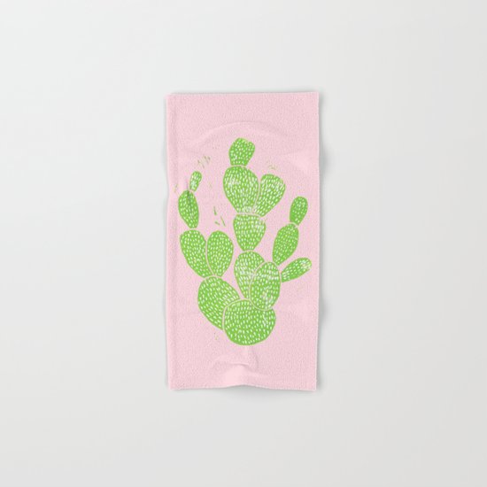 Linocut Cactus #1 Minty Pinky Hand & Bath Towel