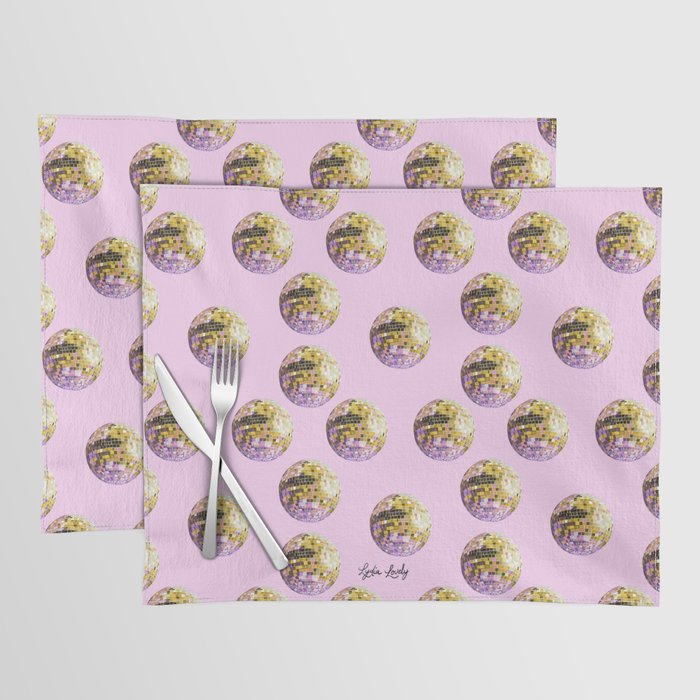Let's dance yellow disco ball- pink background Placemat