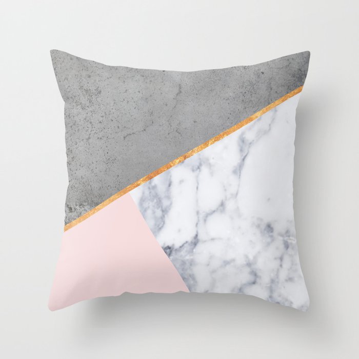 Marble Blush Gold Gray Geometric Throw Pillow By